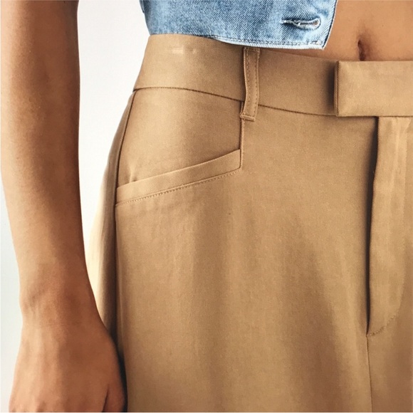 PAIGE Anthropologie Maureen Trouser Midi Skirt Size 2 Tencel Cotton Beige Tan - Picture 6 of 12